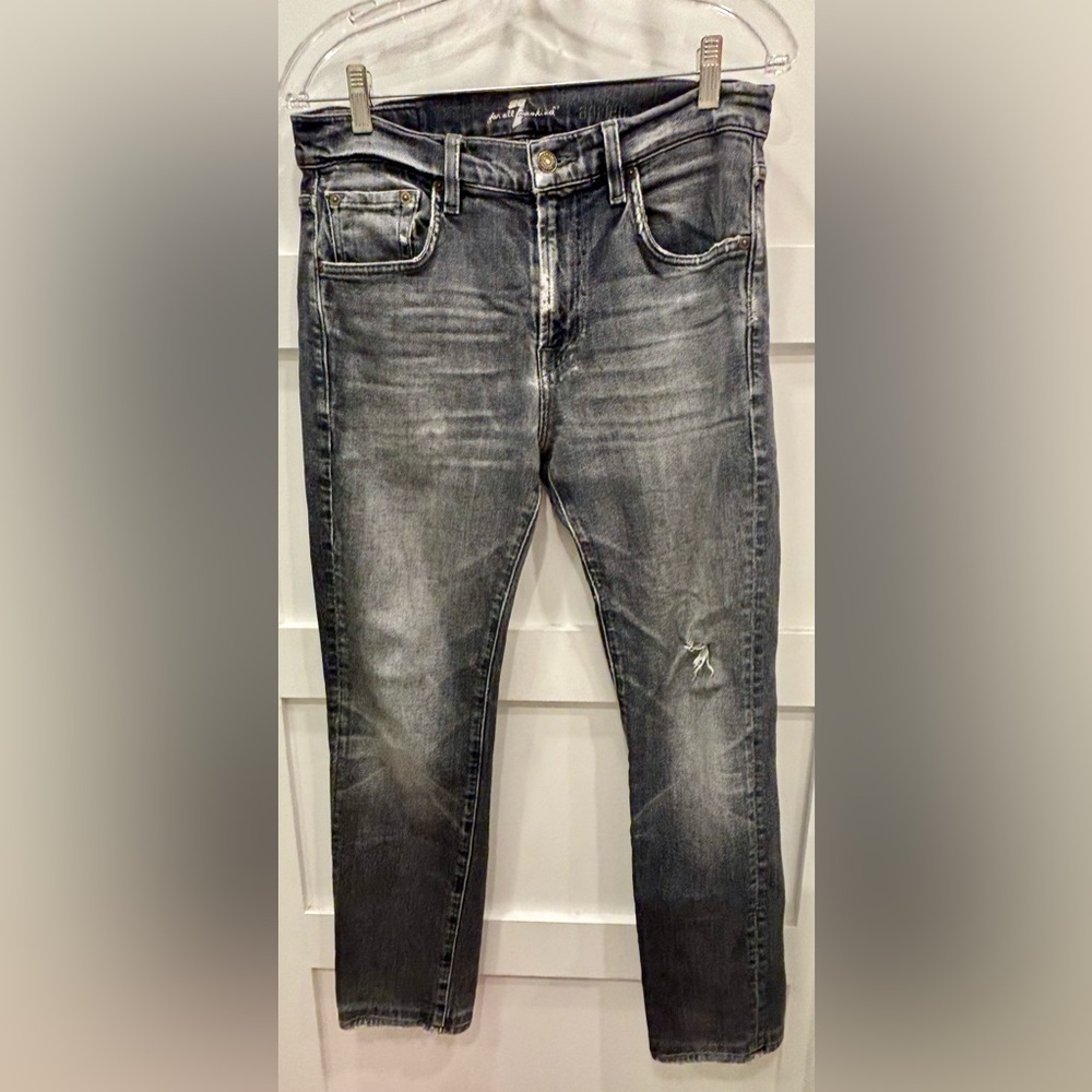 7 For All Mankind Men's Faded Black Slim Straight Jeans